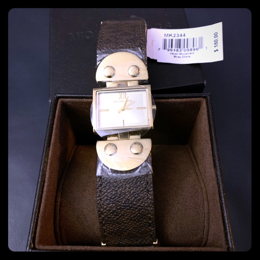 Michael Kors Leather Watch. With MK initial Band.